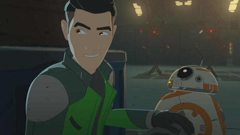Kaz and BB-8 hanging on the Colossus.